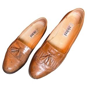 Vintage Rionni Tassel Loafers Men's 10.5 Brown Leather Italy Made Quiet Luxury
